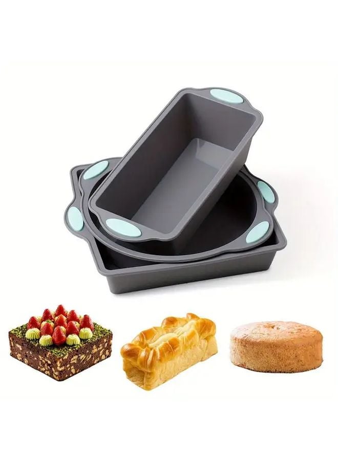 Grey 3pcs Silicone Baking Set Heat Resistant Non Stick Molds With Cake Box - Image 1